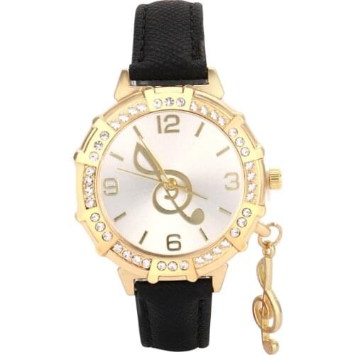 Quartz Watch New Women Quartz Wrist Musical Note Tower Rhinestone Pendant Wrist Watch Leather watch Montres hommes et femmes 03