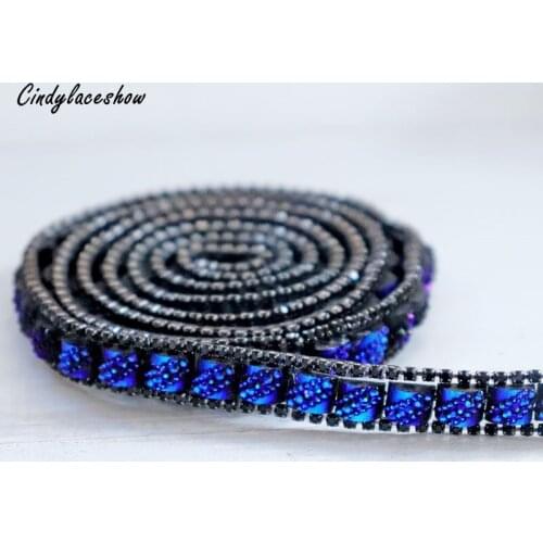 10mm Beaded Rhinestons Trim Iron On Diamond Crystal Trim Ribbon Wrap Sewing Accessories DIY Wedding Bags Party Decor Pink Blue