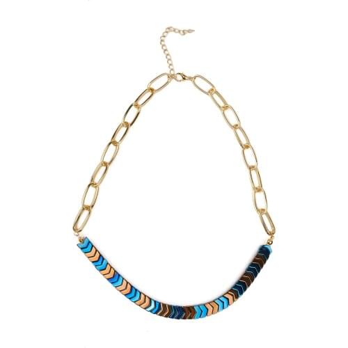 Marjin For Woman Necklace Blue and Brown Colored Hematite Natural Stone Gold Colored Pendants Jewelry Gift Girl Birthday Party G