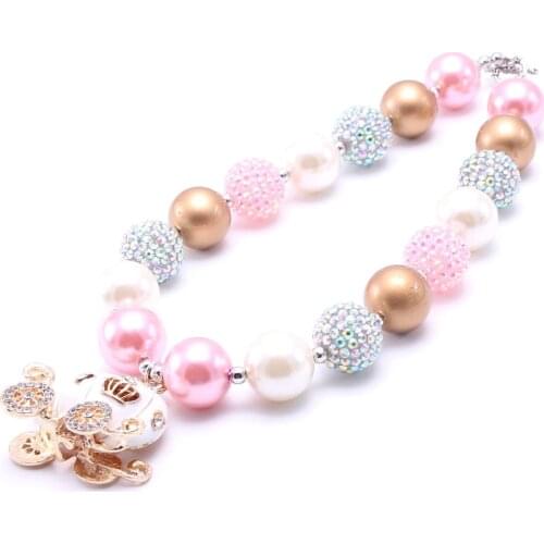 MHS.SUN 2pcs Pumpkin Carriage Halloween Kid Chunky Bubblegum Necklace Girl Children Chunky Bead Necklace Jewelry Halloween Gift