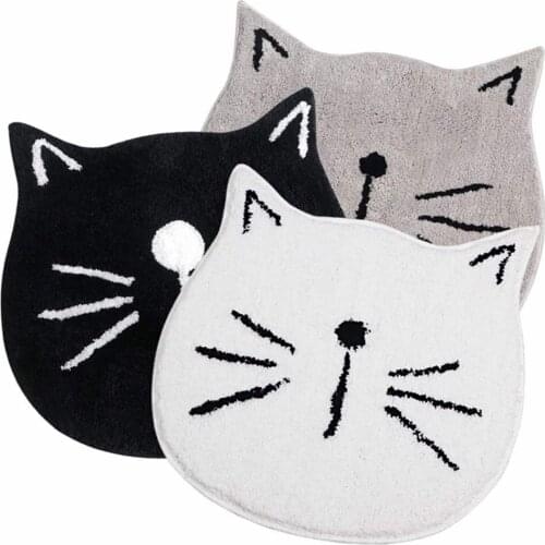 Cute Black/White/Gray Cartoon Cat Bathroom Absorbent Non-slip Floor Practical Mats Microfiber Absorbent Bathroom Durable Mats
