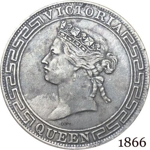 China Hong Kong Coins 1866 1One Dollar 90% Silver Victoria Queen Crowend Bust Facing Left Copy Coin