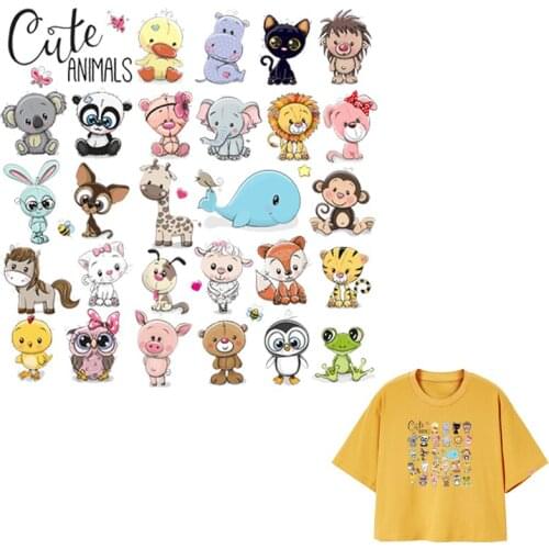 Small Animal Set Iron On Patches Fashion Tops Diy Heat Transfer Appliqued Vinyl Thermal Stickers Cute Animals