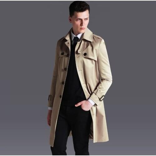 New Long Style Mens Trench Luxury Single Breasted Solid Mens Jackets And Coats Plus Size 5XL 6XL Springautumn Man Windbreaker