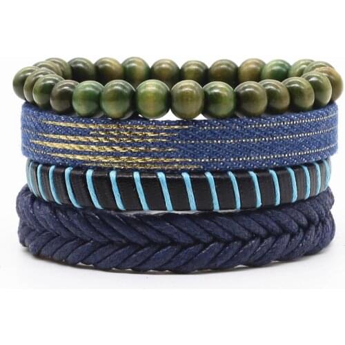 New Fashion Weave Vintage Punk Cuff Beads Leather Men Anchor Infinite Infinity Charm Bracelets Women Female Jewelry Accessories