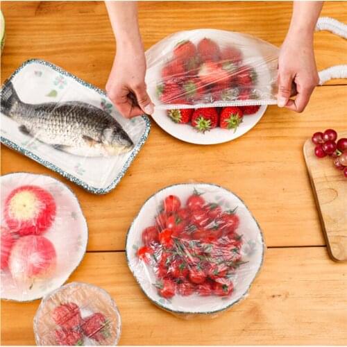 100Pcs Disposable Food Cover Plastic Wrap Elastic Food Lids For Fruit Bowls Cups Caps Storage Kitchen Fresh Keeping Saver Bags