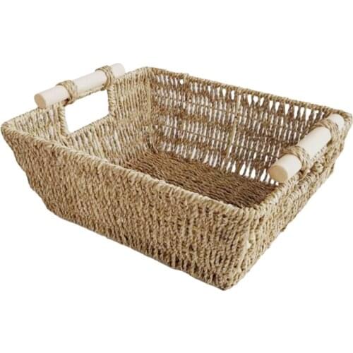 Hand Woven Wicker Basket Sundries Storage Container Seagrass Basket Box for Organizing Sorting Toilet Paper Towel Holder