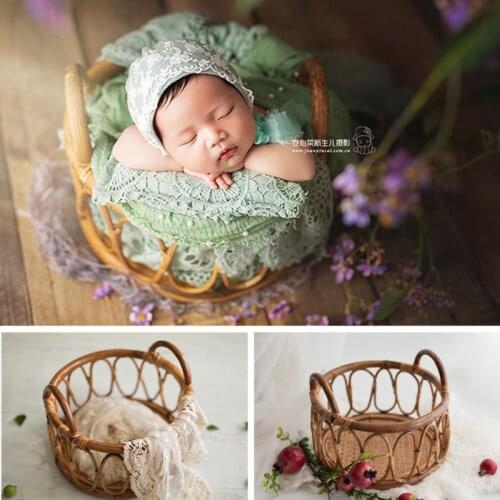 Newborn Photography Props Furniture Retro Rattan Round Basket Bebes Accesorios Recien Nacido Baby Girl Boy Posing Bed Background