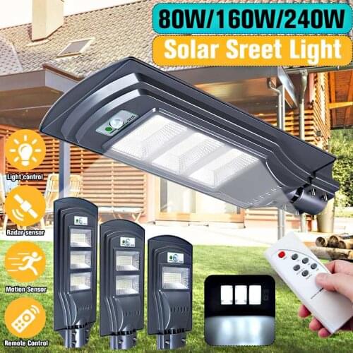 80W/160W/240W LED Solar Street Light Outdoor Waterproof Radar PIR Motion Sensor Powerful Remote Control Wall Street Light
