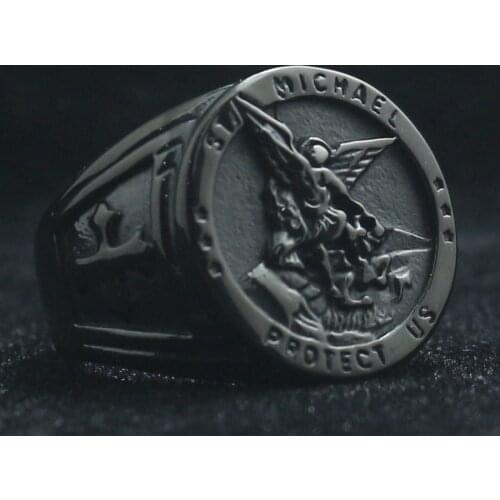 Unisex 316L Stainless Steel Cool Cross Saint Michael Protect US Black Ring Newest