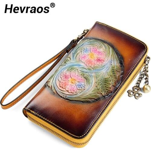 Genuine Leather Women Wallets Luxury Embossed Designer Coin Purse Vintage Clutch Bags Fashion Card Holder Lady Wristlet Handbag
