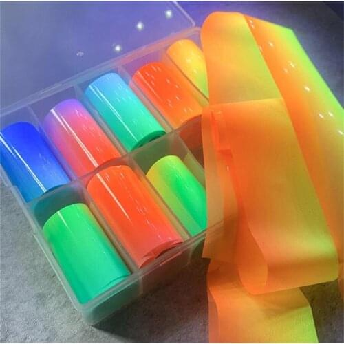 10Pcs Fluorescent Nail Art Foil Transfer Stickers Set Summer Glitter Colorful Nail Art Decals DIY Decoration For Manicures