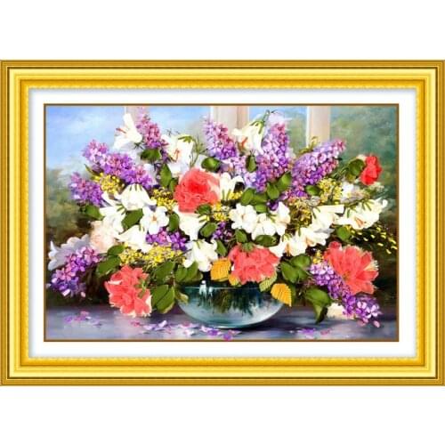 70*50CM 3D flowers vase Ribbon embroidery kit print backgound handcraft DIY handmade needlework hand sewing art wall home decor