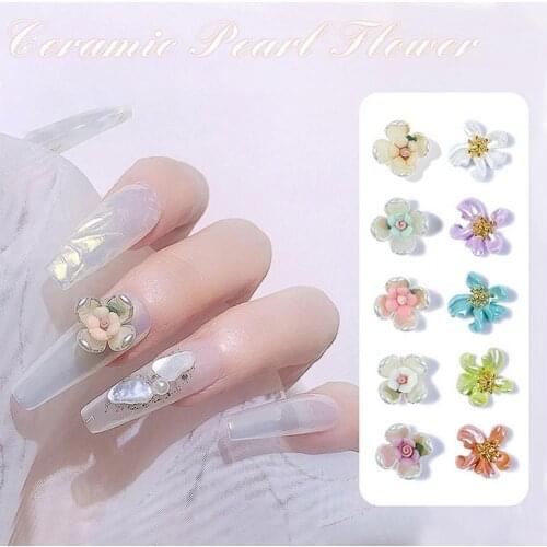 5Pcs/Set 3D Rose Various Petal Resin Glazed Flowers Pearl Arylic Nail Art Rhinestone Gems Decorations Manicure DIY Tips