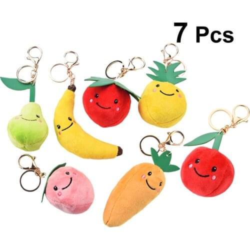 7pcs Plush Fruit Vegetable Key Chain Car Keyring Purse Bag Pendants Hanging Decoration Plush Toy Key Holder Gifts Random