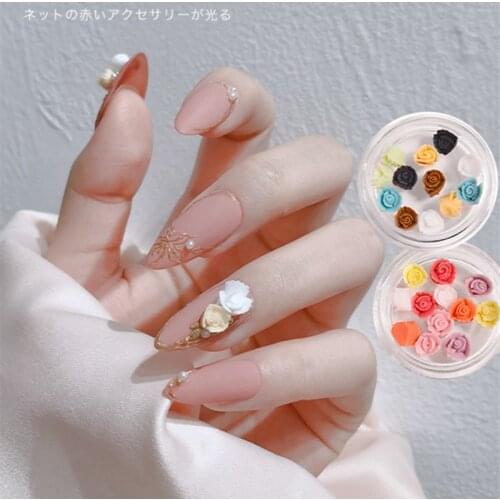 8-12pcs Stereoscopic Purple Rose 3D Pink White Flower Nail Studs Nail Parts Decoration DIY Nail Art Nail Salon