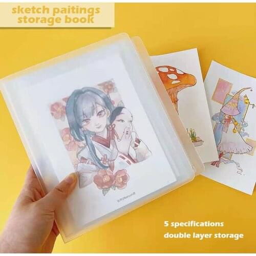 Sketch Paintings Storage Book,Watercolor Illustration Collection Transparent Double Layer Double Page Color Cards,Photos Files