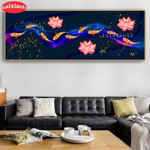 Large rhinestone painting DIY Mosaic pattern square round diamond Koi and lotus cross stitch 5d Diamond Painting home decoration