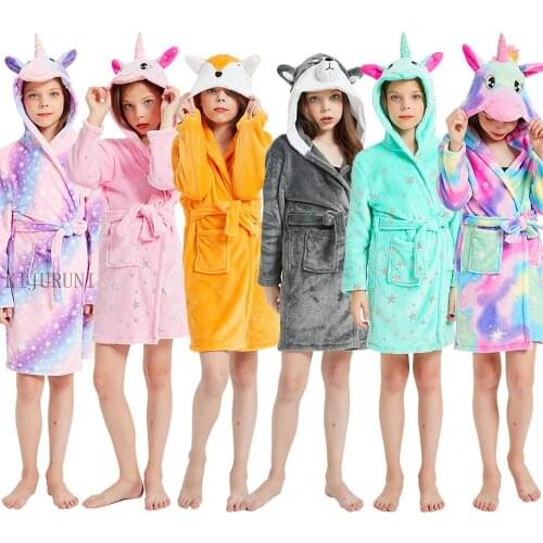 New Children Bath Robe Baby Towel Children Unicorn Hooded Bathrobe For Boys Girls Pajamas Winter Kids Sleepwear Long Sleeve Robe