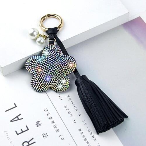 Lovely Crystal Car Key Chains Styling Flower Tassels Keychain Rhinestone Car Keyring Pendant Auto Key Rings