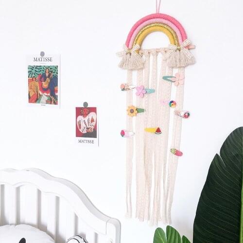 Rainbow Hairpin Hair Clip Holder Storage Organizer Room Hanging Ornament Baby Photo Accessories Nordic Woven Wall Decoration New