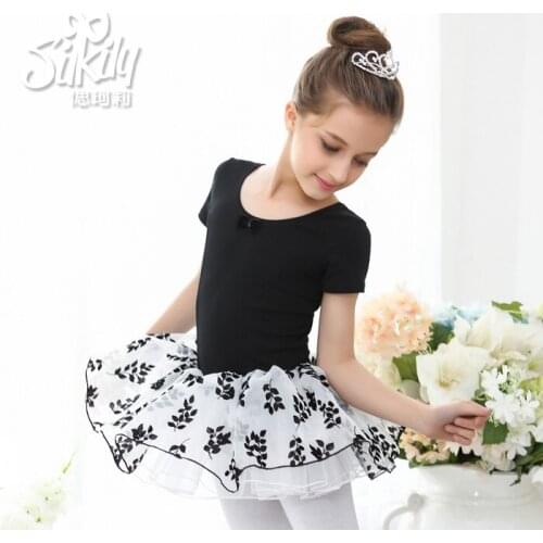 Childrens Performance Dress Black Swan Ballet Dancing Dress Childrens Training Suit Summer Short-sleeved Dance Suit B-6428