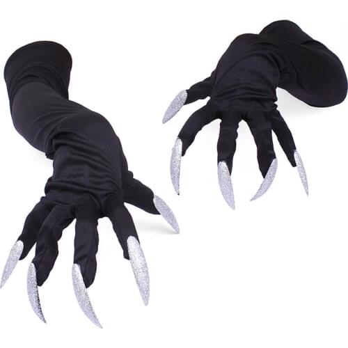 Halloween Long Nails Gloves Funny Festival Witch Cosplay Costume Party Scary Fancy Props Black Mitten Boy Kids Joking Tools