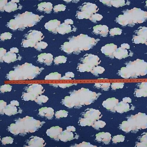 Good Thick Canvas Cotton Fabric for Student Bag Blue Bottom White Clouds Printing Canvas Fabric Sewing Material Diy Sofa/pillow