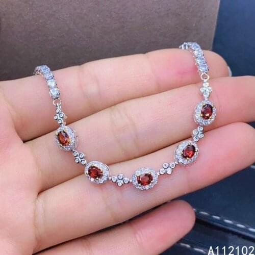 KJJEAXCMY fine jewelry 925 sterling silver inlaid natural garnet bracelet fashion girl hand bracelet support test