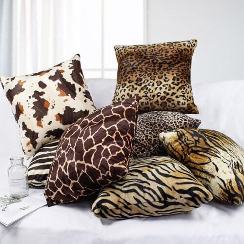 Short Plush Leopard Print Cushion Cover Pillowcase Printed Sofa Cushion Imitation Animal Pattern Series Pillowcase