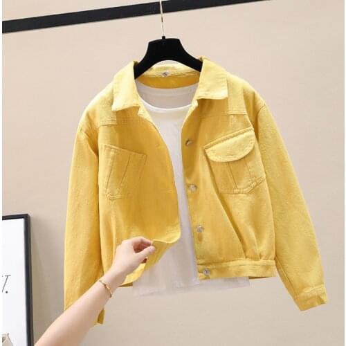 Spring Autumn Jeans Jacket Women Short Korean Denim Coat Purple Yellow Outerwear Female Plus Size Basic Coats Fashion Clothes