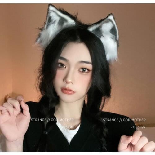 Cute white cat ears headdress female summer animal ears hair band fox hairpin cute little cat rabbit plush fun hairpin Neko ears