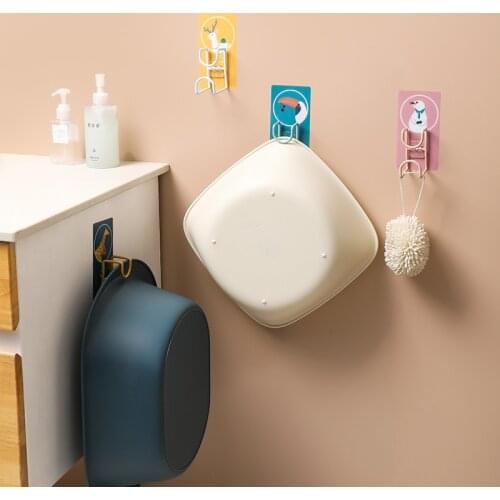 Cartoon Self-adhesive Waterproof Washbasin Rack Washbowl Baby Bathtub Pot Cover Dinnerware Hanger Kitchen Bathroom Storage Hook