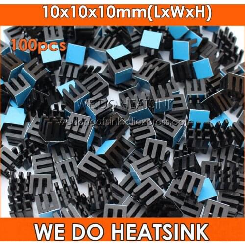 WE DO HEATSINK 100pcs 10x10x10mm Black Anodized Aluminum Heatsink With Therma Double Sided Adhesive Transfer Tape