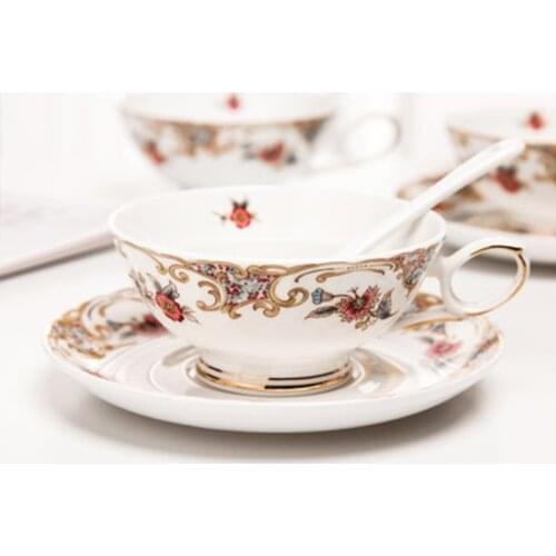 Ceramic Coffee Cups Set European Small Luxury Bone china Afternoon Tea set Flower Tea Cup & Saucer Household Kitchen accessories