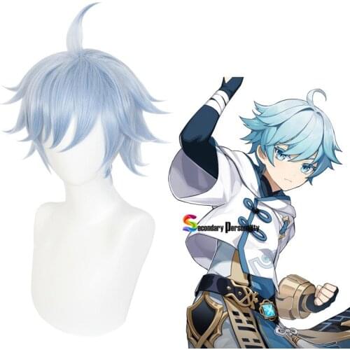 2021 New Game Genshin Impact Cosplay Chongyun Cosplay Wig Hair Blue Wig+ Free wig Cap Costume Anime Heat Resistant Synthetic