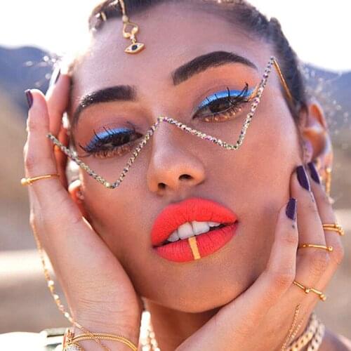 2021 Summer New Woman Sunglasses Rhinestone Triangle Glasses Cat Eye Metal No Sheet Sunglasses Oversized