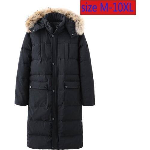 New Fashion High Quality Men Super Large 10xl Bust 170cm Casual Loose Thick Mens Fur Collar X-long Down Coat Plus Size M-10XL