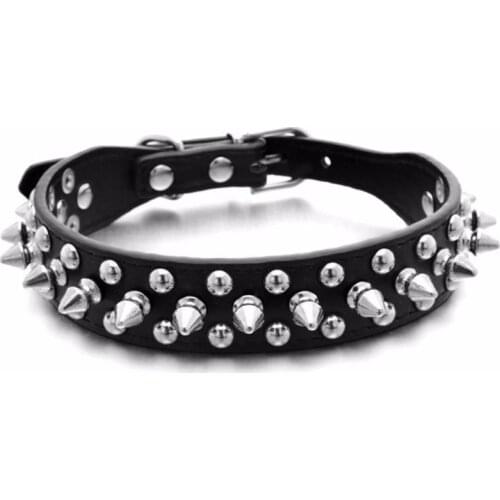 Collar Harness Leash Leather Rivet Spiked Neck Strap Leather Adjustable Pet Collars 18JAN22