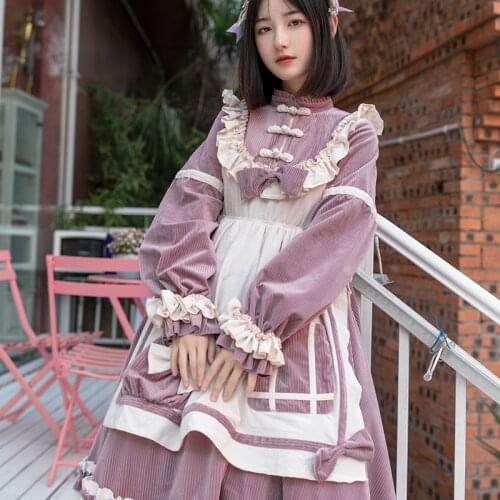 Sweet princess lolita dress vintage bowknot peter pan collar high waist victorian dress kawaii girl gothic lolita op loli cos