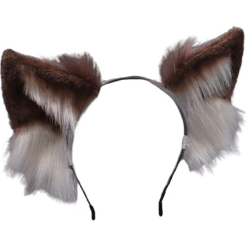 M2EA Simulation 3D Furry Wolf Ears Headband Faux Fur Fluffy Plush Animal Hair Hoop Anime Masquerade Cosplay Hair Accessories