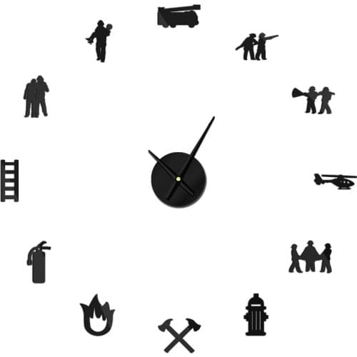 Firemen DIY Large Wall Clock Fire Equipment Giant Wall Watch Art 3D Big Mirror Sticker Modern Design Clock Home Decor