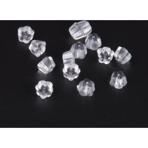 200Pcs/Lot Clear Rubber Stud Earring Stoppers Silicone Flower Ear Plugging Blocked Earring Backs Stoppers For DIY Jewelry Making