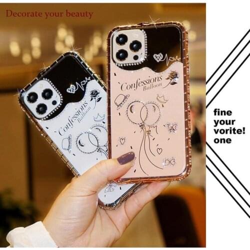 Luxury Fashion Girls Flash Diamond Frame Phone Case for iPhone 12 11 Pro Max XS Max 7 8 Plus Metal frame with Mirror Back Cover
