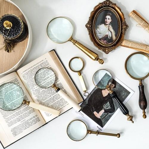 Hand-held Magnifying Glass Home Office Decoration Portable Brass Magnifying Glass Business Gift Reading Tools Jewelry Loupe