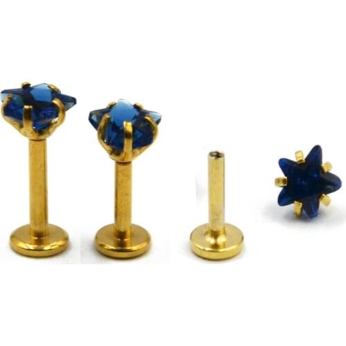 1piece Gold Internally Threaded Labret Lip Ring Studs Ear Helix Tragus Cartilage Earring Lip Piercing Jewelry 16g