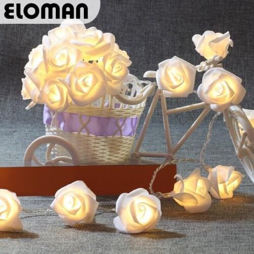 ELOMAN Battery operated LED Rose Flower String Lights wedding and garden party decorations shoot photo diy suppliues
