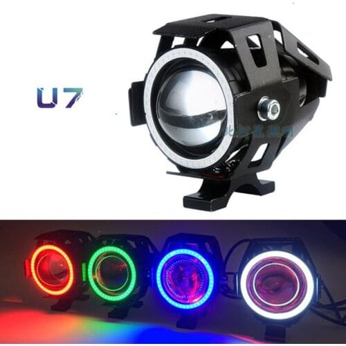 U7 Motorcycle Angel Eyes Headlight DRL spotlights auxiliary bright LED bicycle lamp accessories car Fog light 125W white blue