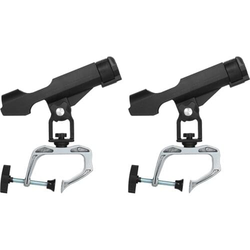 2pcs Universal Boat Raft Fishing Rod Holder( G Clamp 1-3/4 inch Openinng) , Pole Stand Bracket Rest, 360 Degree Adjustable