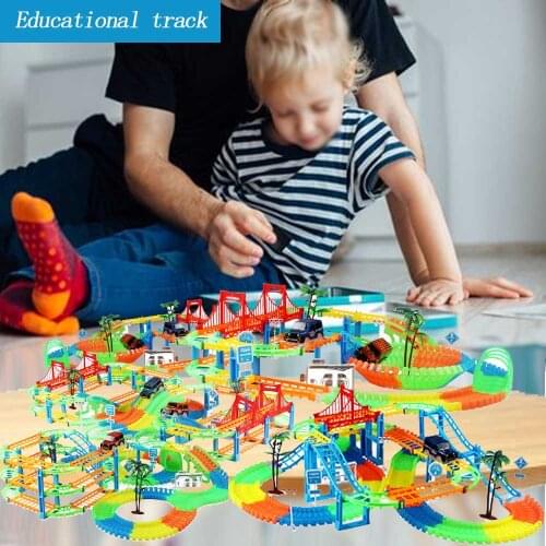 Connect 2 Type Railway Magical Racing Track Play Set DIY Bend Flexible Race Track Electronic Flash Light Car Toys For Children
